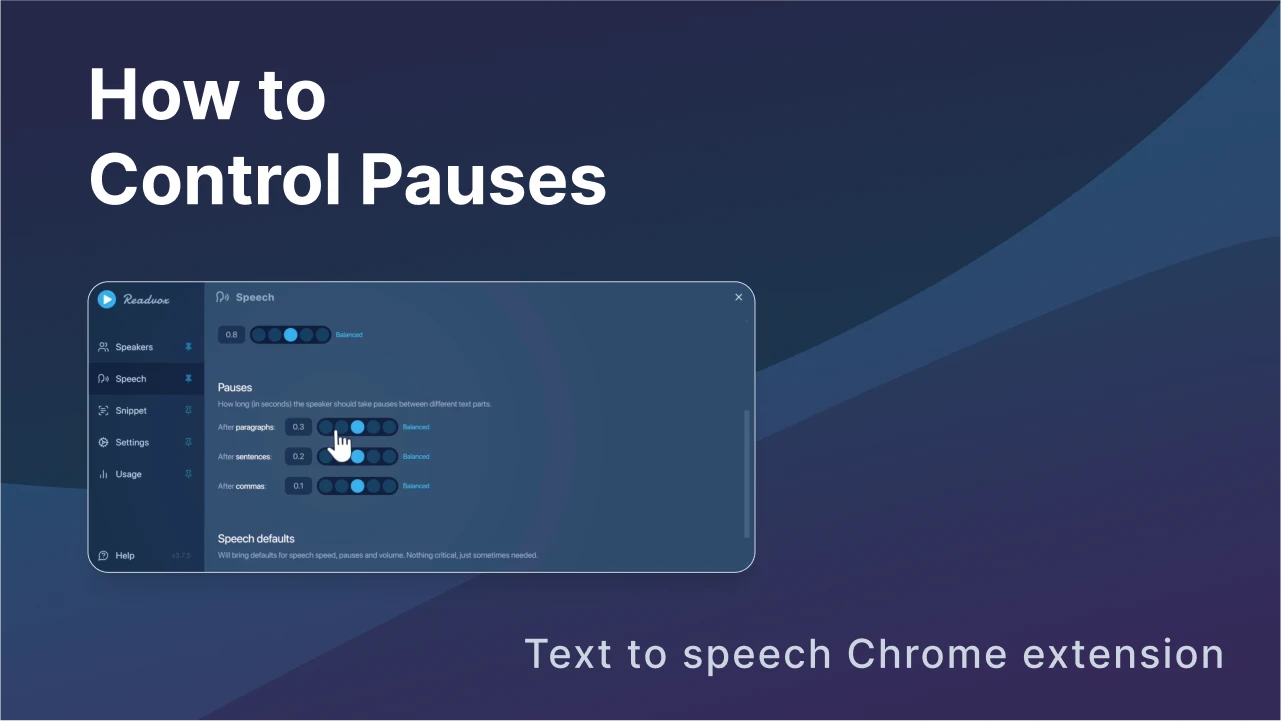 How to control pauses in text to speech extension