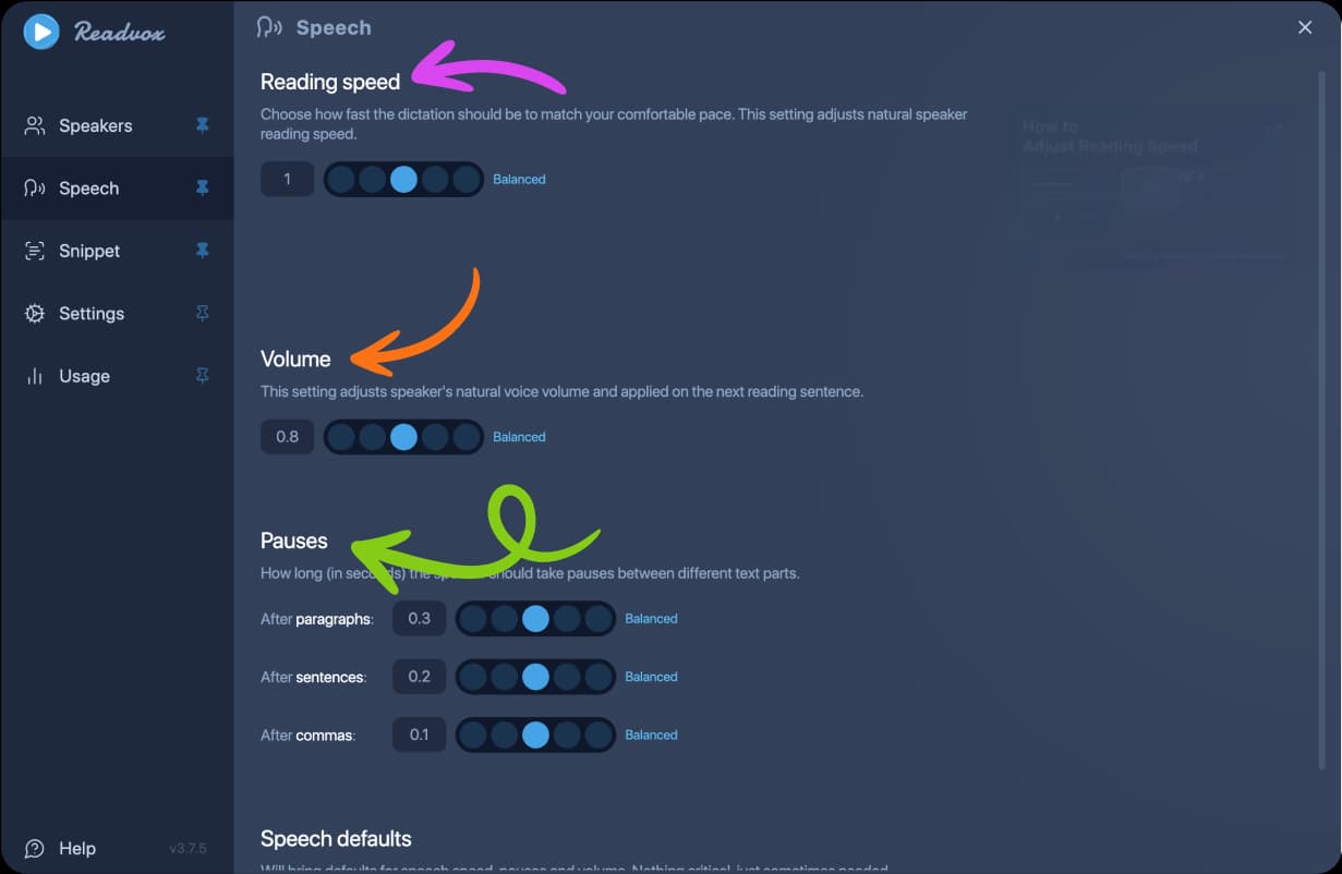 Precise speed control settings