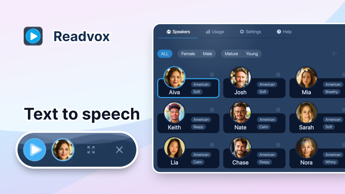 Screenshot of Readvox, Turn any web page or document into natural-sounding speech in your browser